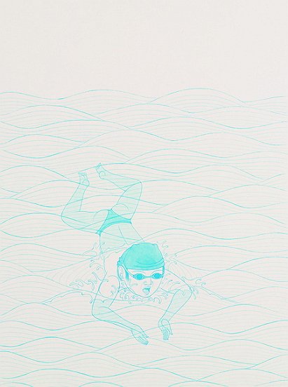 Swimmer 1,2,3,4, Gouache on paper, Each 66  49 cm