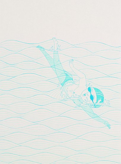 Swimmer 1,2,3,4, Gouache on paper, Each 66  49 cm