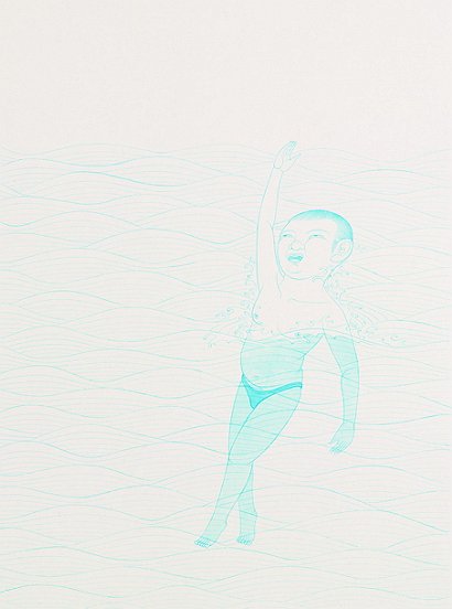 Swimmer 1,2,3,4, Gouache on paper, Each 66  49 cm