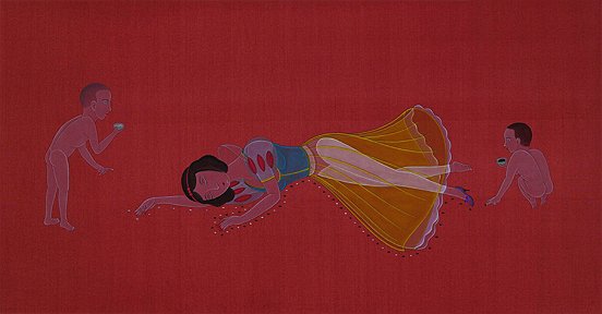 Wilson Shieh The Princess is Dead; chinese ink and gouache on dyed silk